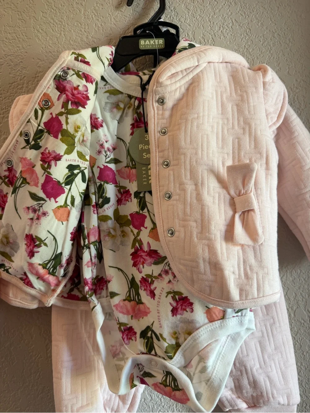 Baker by Ted Baker Pale Pink Quilted 3-Piece Hooded Set